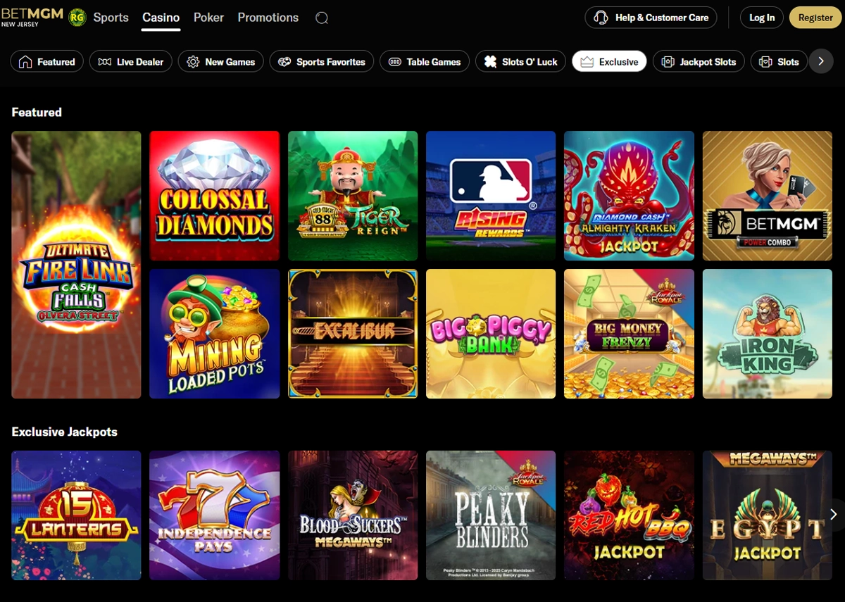 BetMGM Casino Exclusive Games Screenshot