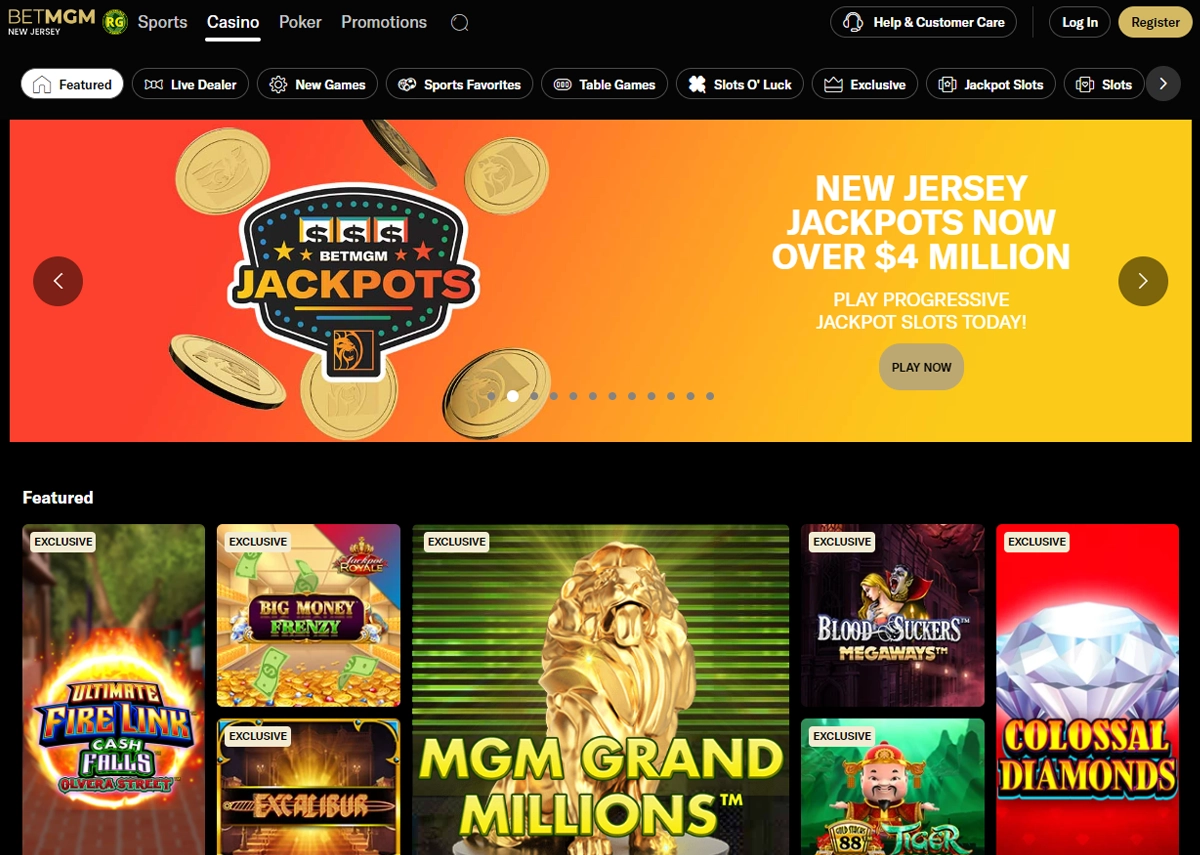 BetMGM Casino Homepage Screenshot