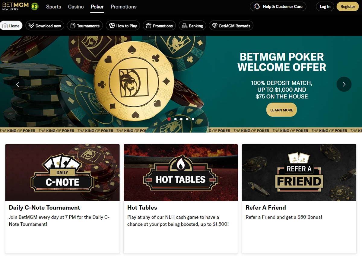 BetMGM Casino Poker Homepage Screenshot