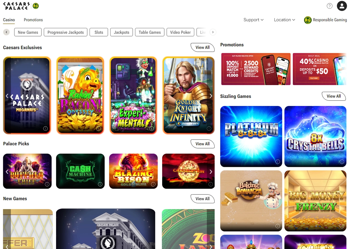 Caesars Palace Online Casino Homepage Screenshot