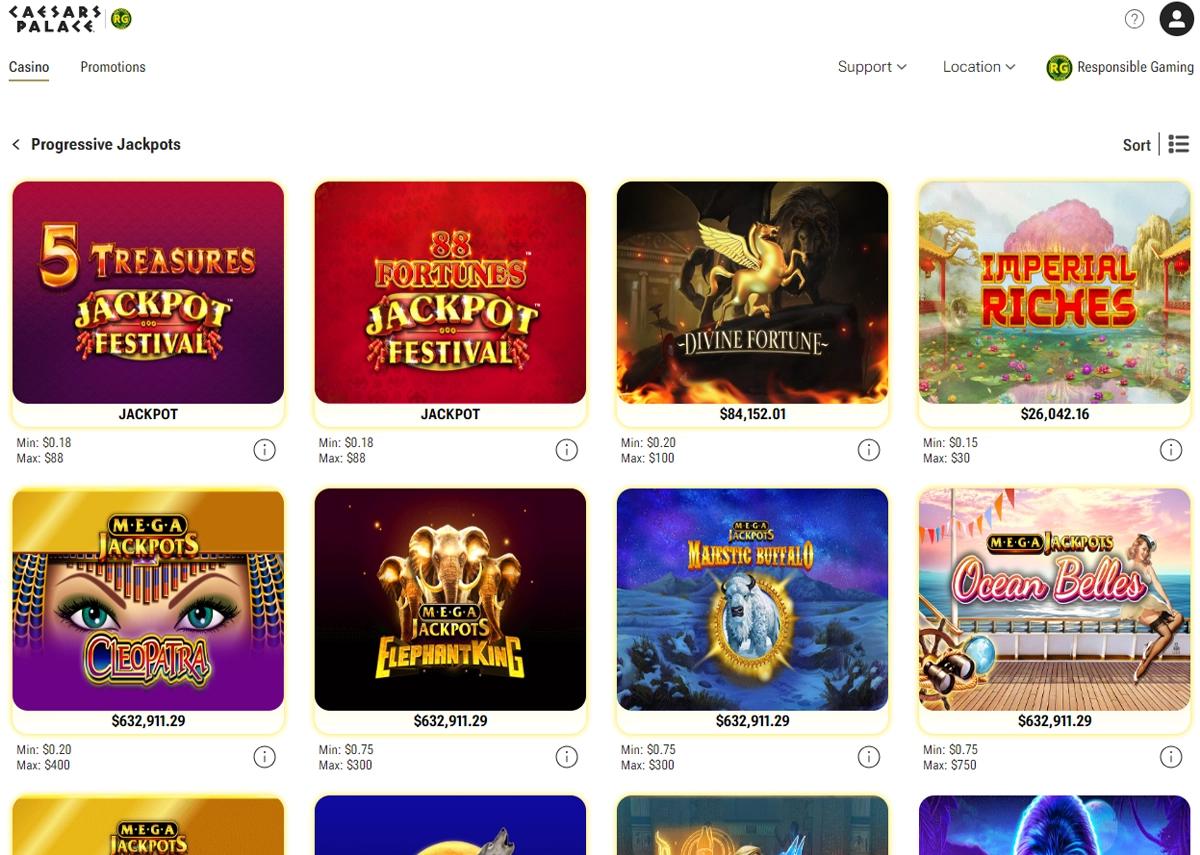 Caesars Palace Online Casino Progressive Jackpots Screenshot