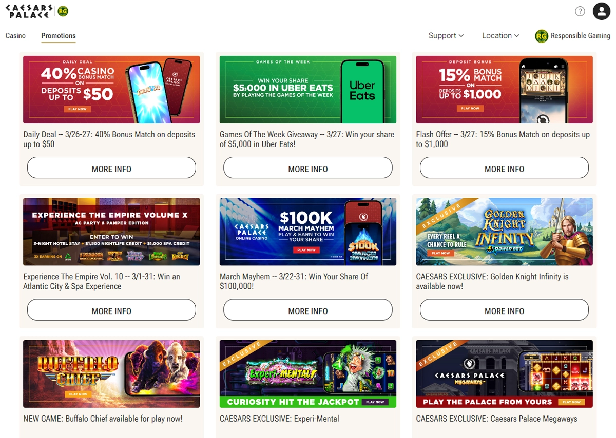 Caesars Palace Online Casino Promotions Screenshot