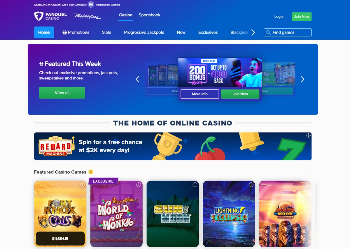 FanDuel Casino Homepage Screenshot