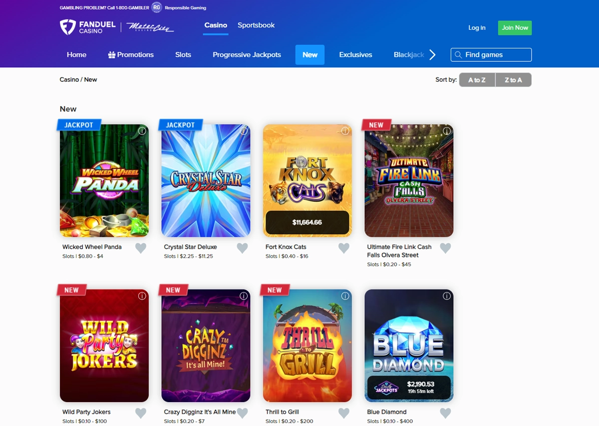 FanDuel Casino New Games Screenshot