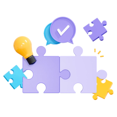 3D Strategies Icon 3D Puzzle Pieces, Light Bulb and Speech Bubble - 3D Strategies Icon
