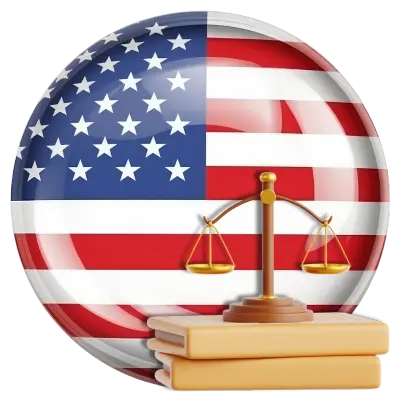 Round Pin with United States Flag - Scale on Justice Books 3D Round Pin with United States Flag - Scale on Justice Books 3D